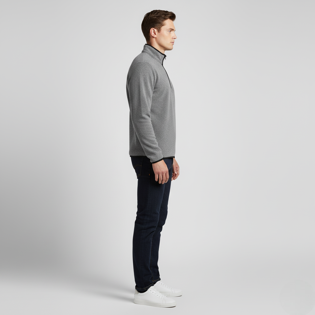 Men's Gray Fleece Quarter-Zip Sweater