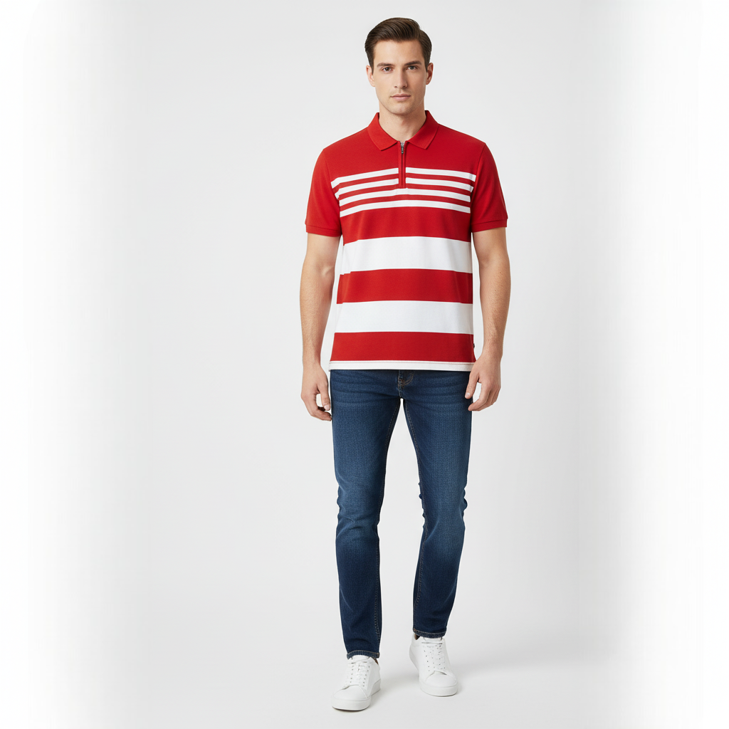 Men’s Striped Polo Shirt – Short Sleeve Casual Cotton Top