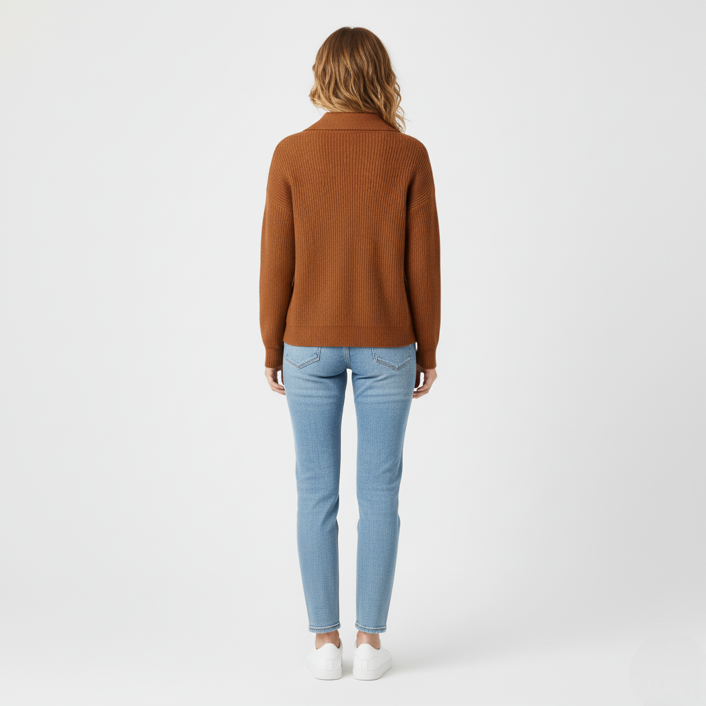 Women’s Knitted Cardigan with Button Front and Collar