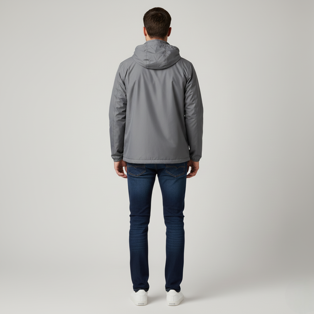 Men's Gray Hooded Water-Resistant Outdoor Windbreaker Jacket