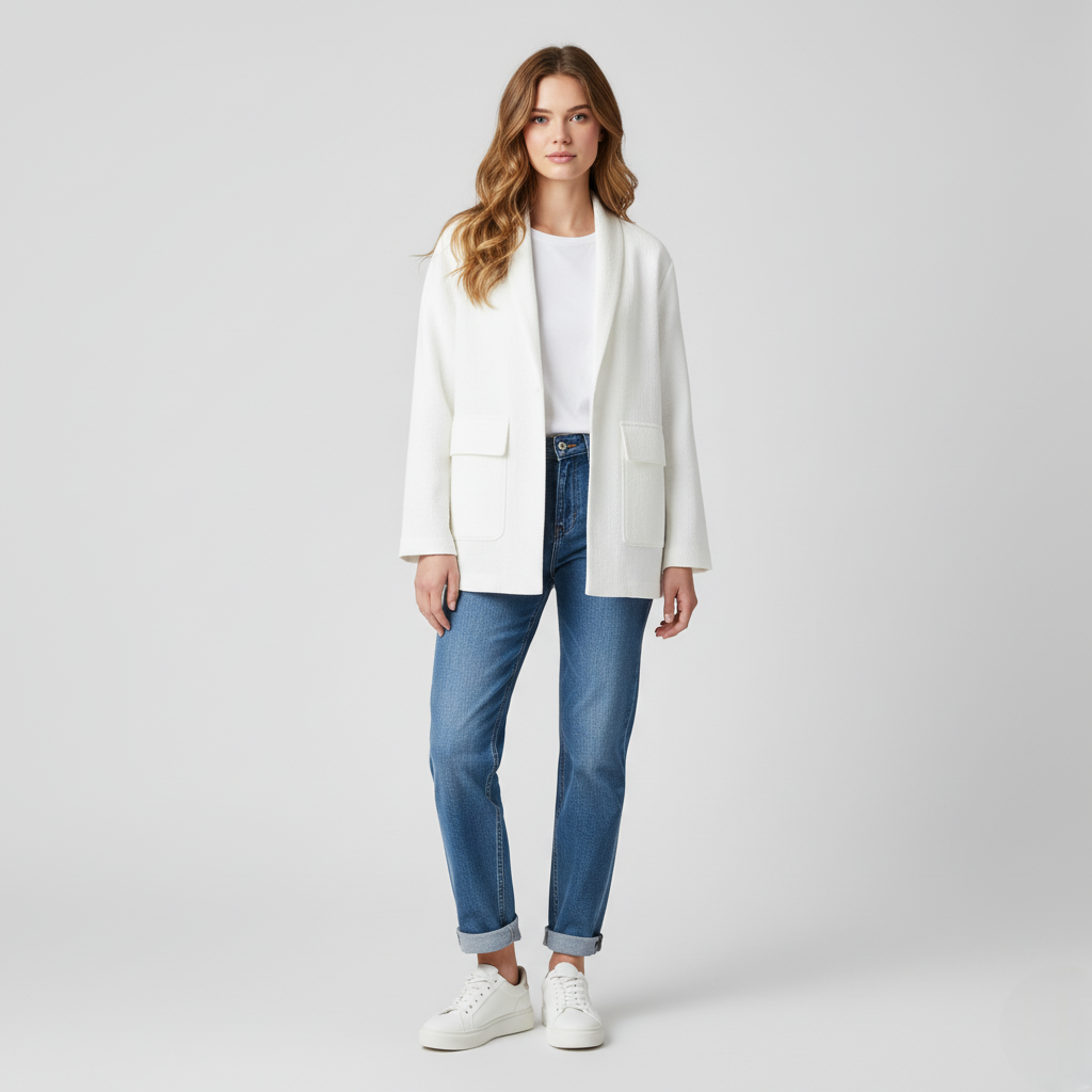 Women's White Textured Spring Jacket
