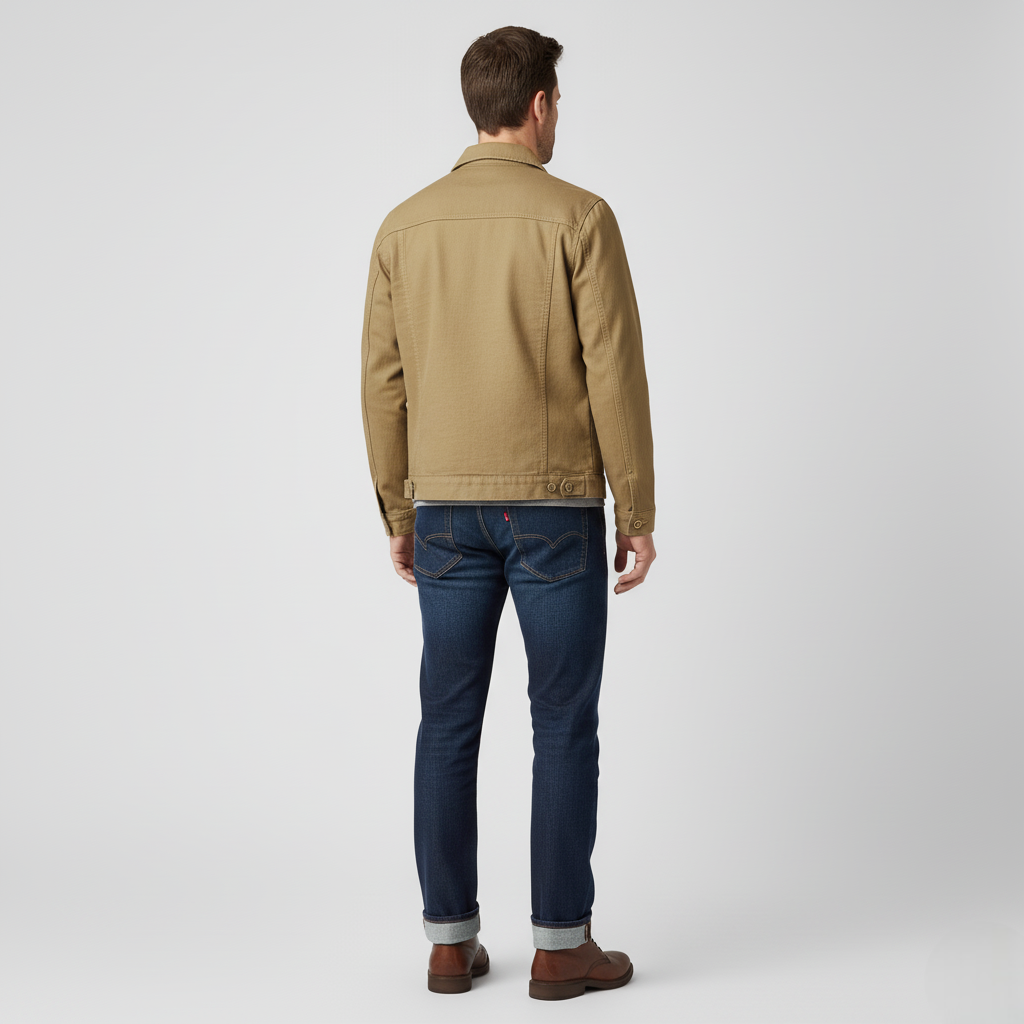 Men’s Khaki Cotton Utility Jacket with Button Closure