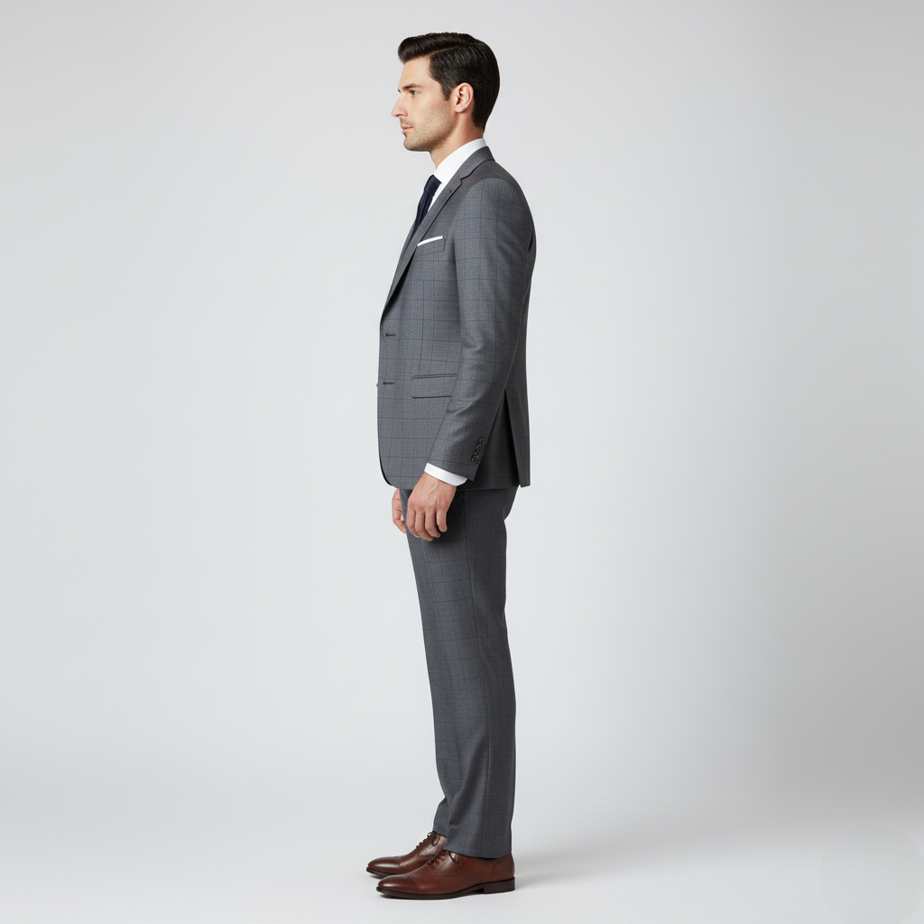 Men’s Three-Piece Checked Suit with Slim Fit Blazer, Vest, and Trousers