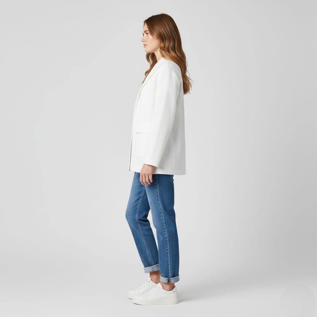 Women's White Textured Spring Jacket