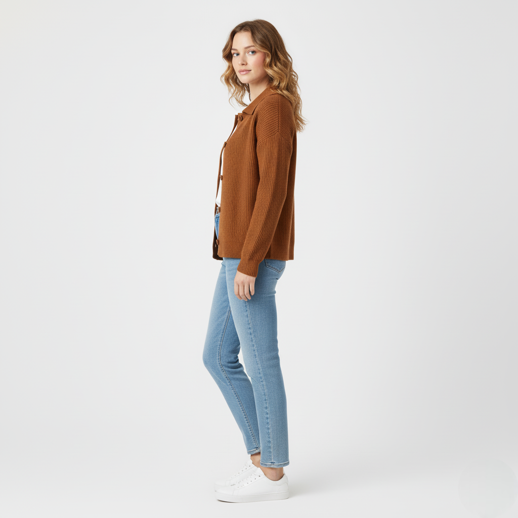 Women’s Knitted Cardigan with Button Front and Collar