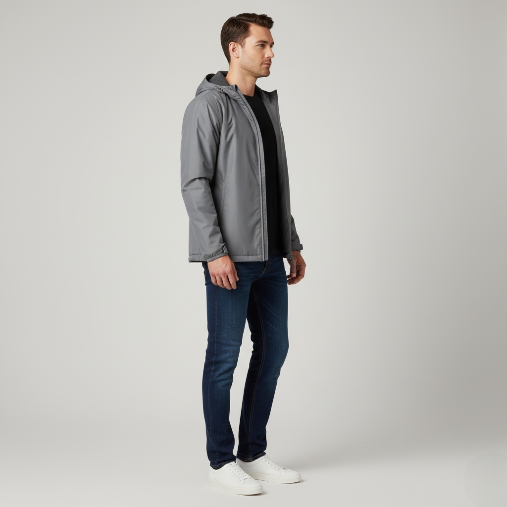 Men's Gray Hooded Water-Resistant Outdoor Windbreaker Jacket