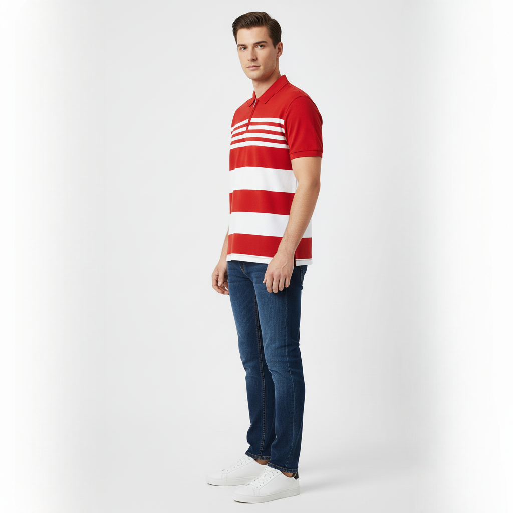Men’s Striped Polo Shirt – Short Sleeve Casual Cotton Top