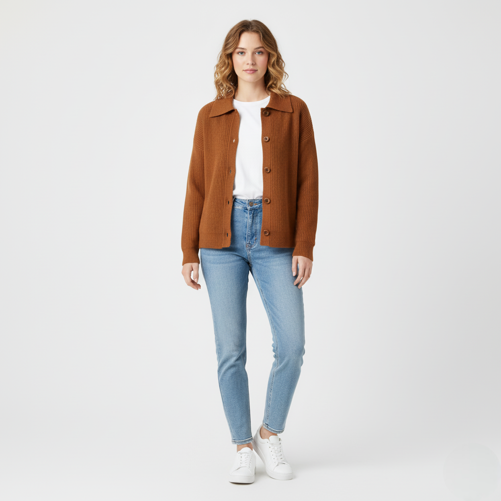 Women’s Knitted Cardigan with Button Front and Collar