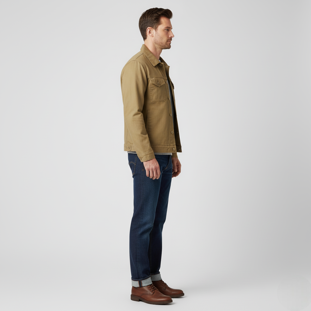 Men’s Khaki Cotton Utility Jacket with Button Closure
