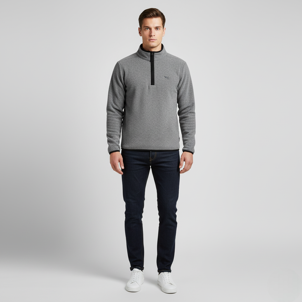 Men's Gray Fleece Quarter-Zip Sweater